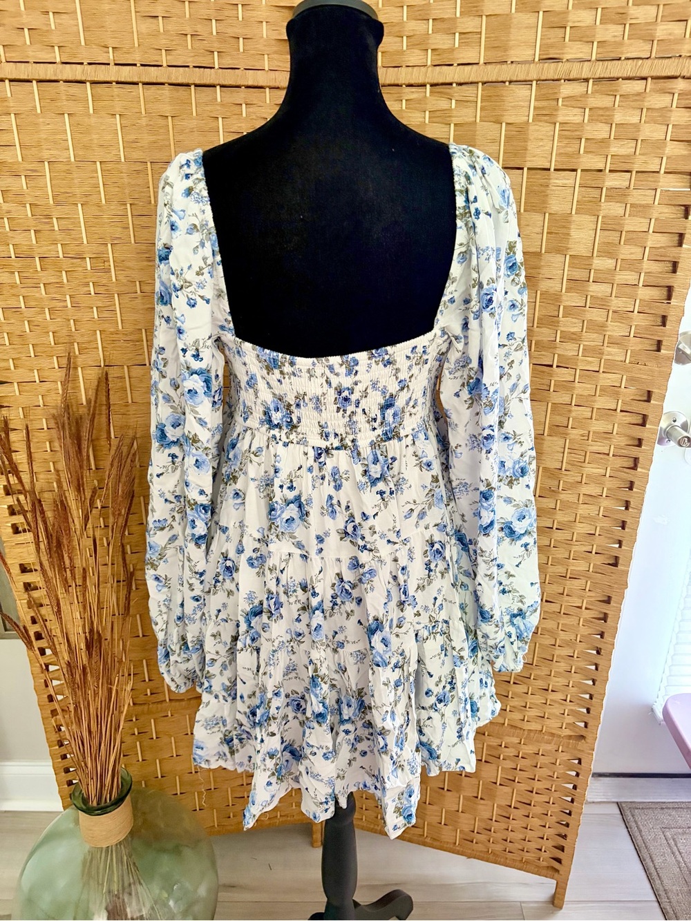 Altar'd State White Dress with Blue Floral Print Mini - Picture 6 of 9